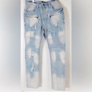 NWOT M1786 MAKOBI PRADO BIKER JEANS WITH RIP & REPAIR - LIGHT WASH Size 34X32